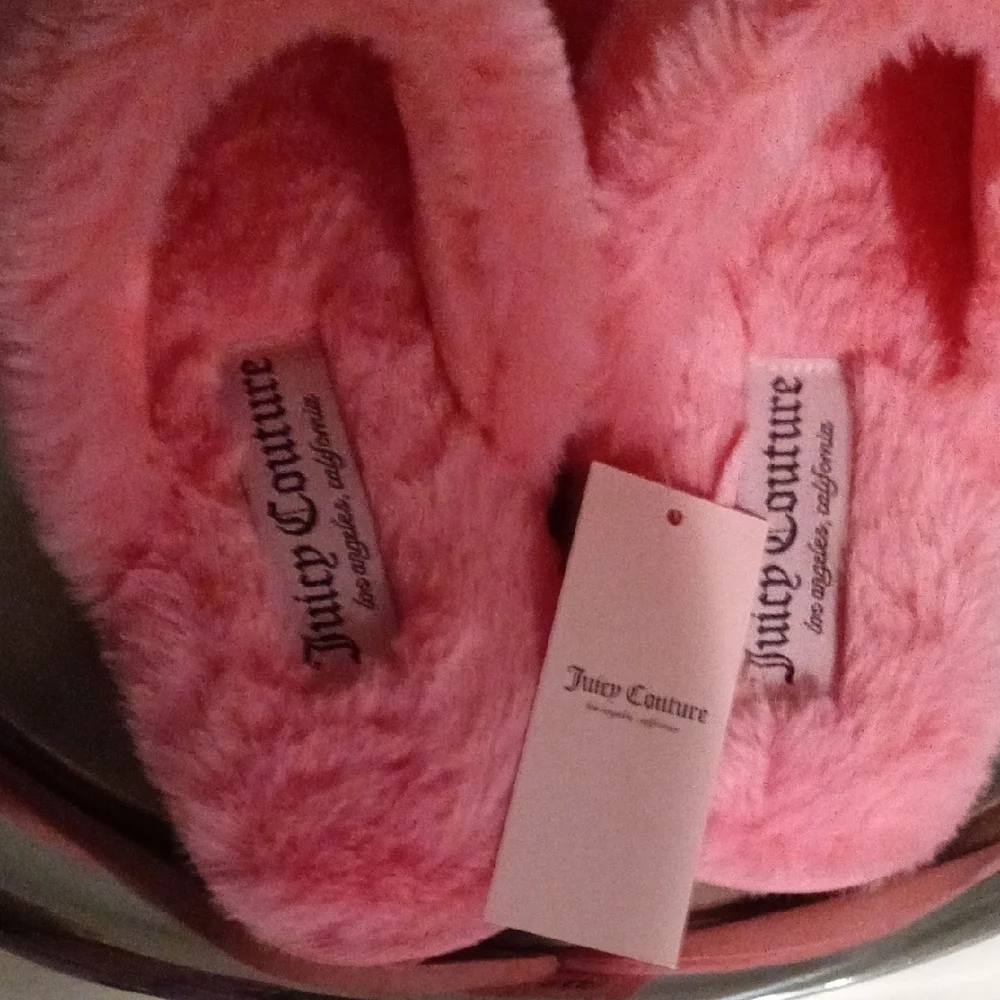 Slippers Sz 7 8 Juicy Couture Pink Fuzzy - Picture 4 of 6